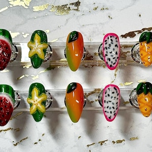 Tropical Fruit Handmade Custom Press On Nails | Gel Nails, 3D Nail Art, Summer Nails, Reusable Nails, Stick On Nails