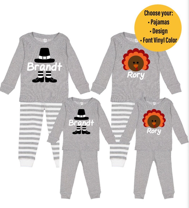 Personalized Monogram Infant /& Toddler Thanksgiving Pajamas Personalized Turkey and Pilgrim Thanksgiving Pajamas Sibling Matching Pajamas