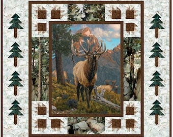 Wyatt quilt kit from Sew Big Quilting - Majestic Elk with running yardage