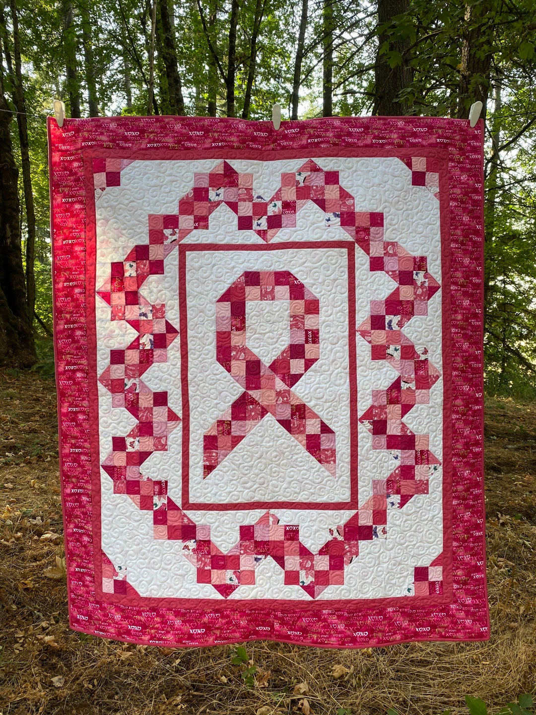 Breast Cancer Ribbon Quilt Kit Made With Gavyns Chevron Pattern Etsy