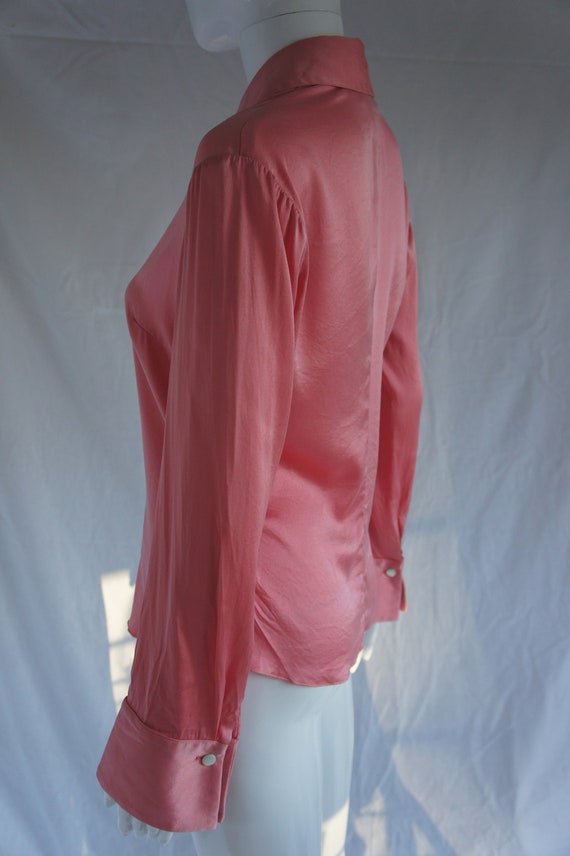 Trina Turk Coral Pink Silk Charmeuse Shirt Button… - image 4