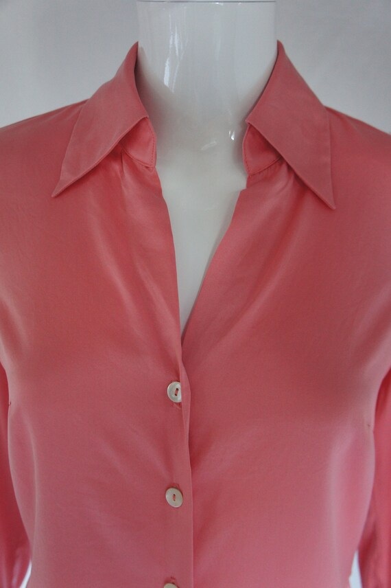 Trina Turk Coral Pink Silk Charmeuse Shirt Button… - image 6