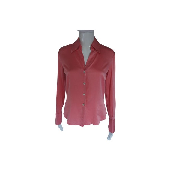 Trina Turk Coral Pink Silk Charmeuse Shirt Button… - image 1