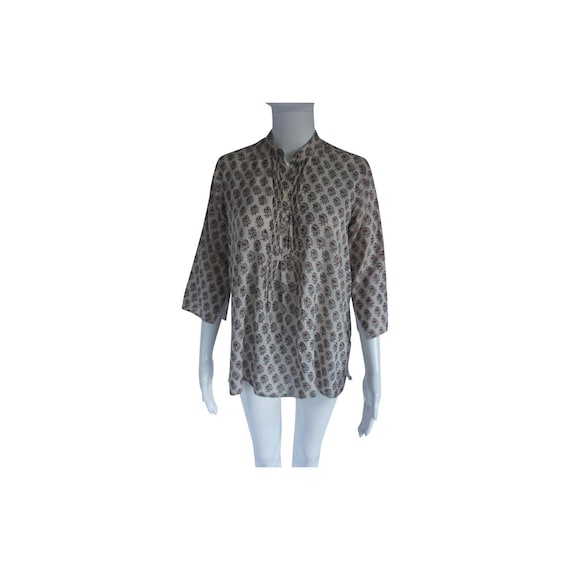 Anokhi Floral Grey Paisley Pintuck Blouse