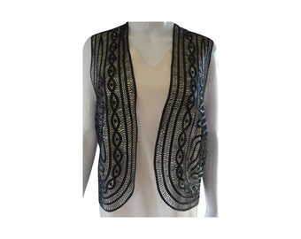 Sophie Hong Black Silk Crochet Knit Vest