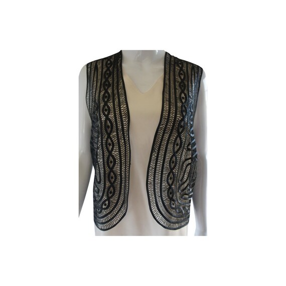 Sophie Hong Black Silk Crochet Knit Vest - image 1