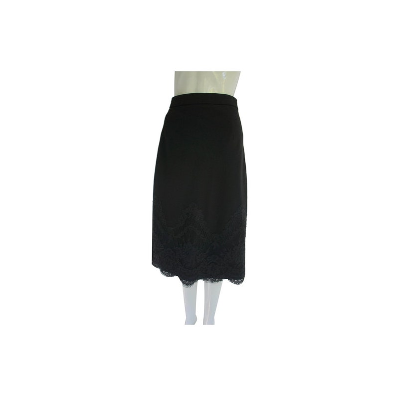 Peggy Jennings Black Lace Trim Scalloped Edge Wool Skirt image 1