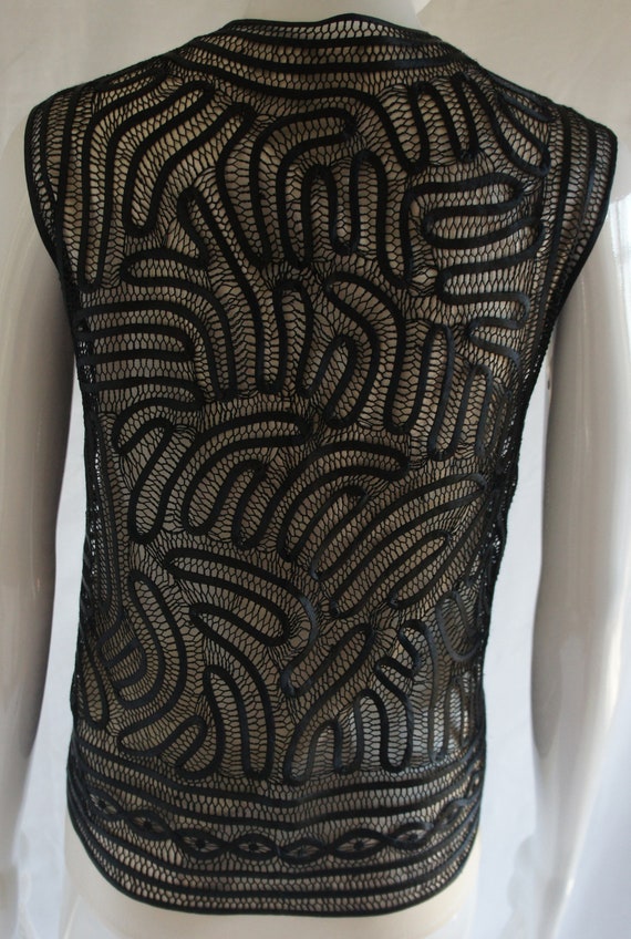 Sophie Hong Black Silk Crochet Knit Vest - image 4