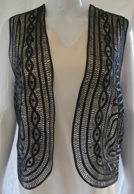 Sophie Hong Black Silk Crochet Knit Vest - image 2