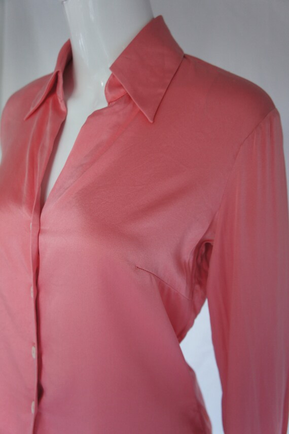 Trina Turk Coral Pink Silk Charmeuse Shirt Button… - image 8