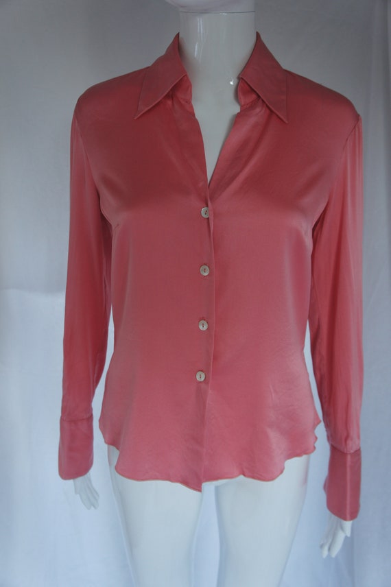 Trina Turk Coral Pink Silk Charmeuse Shirt Button… - image 5