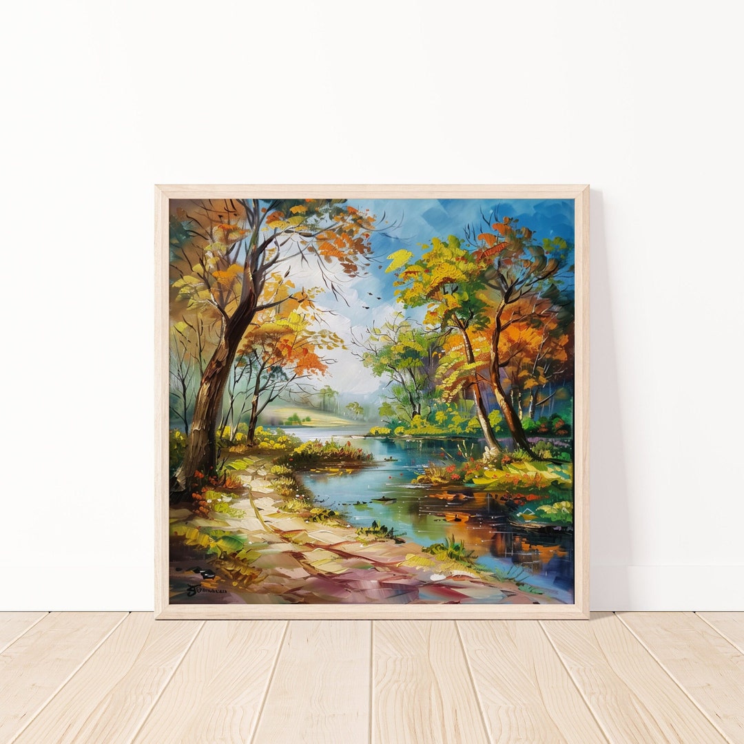 Autumn Landscape Digital Art Print, Scenic Fall Forest Path Wall Art ...