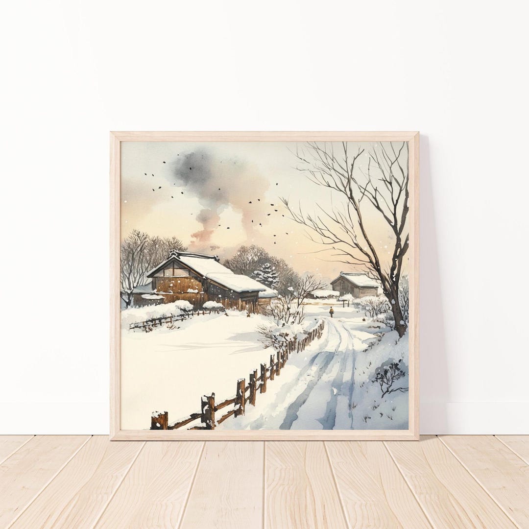 Winter Wonderland Digital Print, Snowy Landscape Wall Art, Rustic Cabin ...