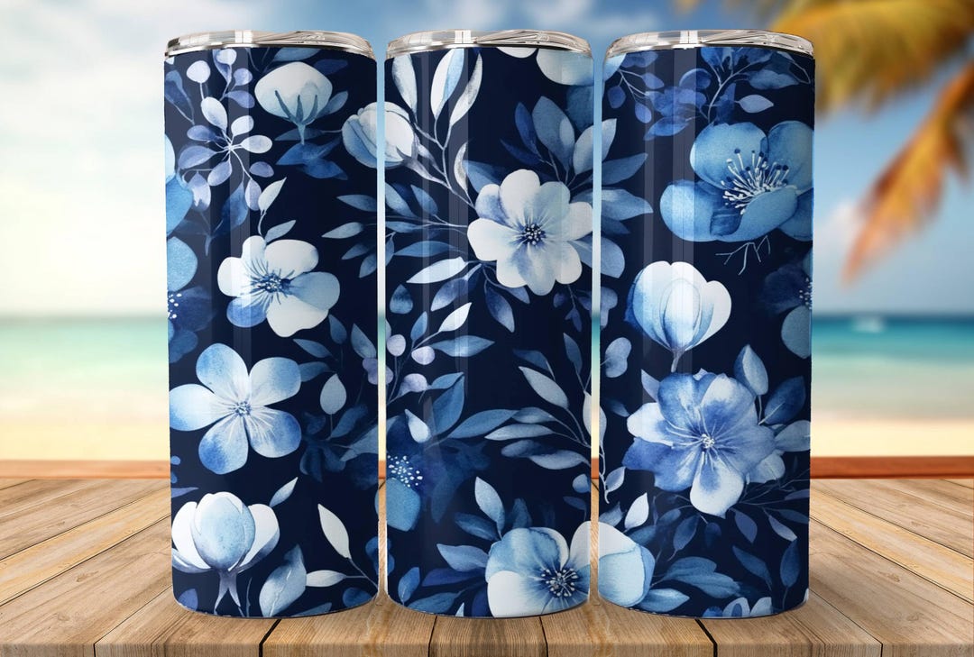 Watercolor Flower Blossom Tumbler Wrap PNG, Seamless Floral Tumbler Design, Blue and White Flower Pattern, Digital Download for Tumblers - Etsy Japan
