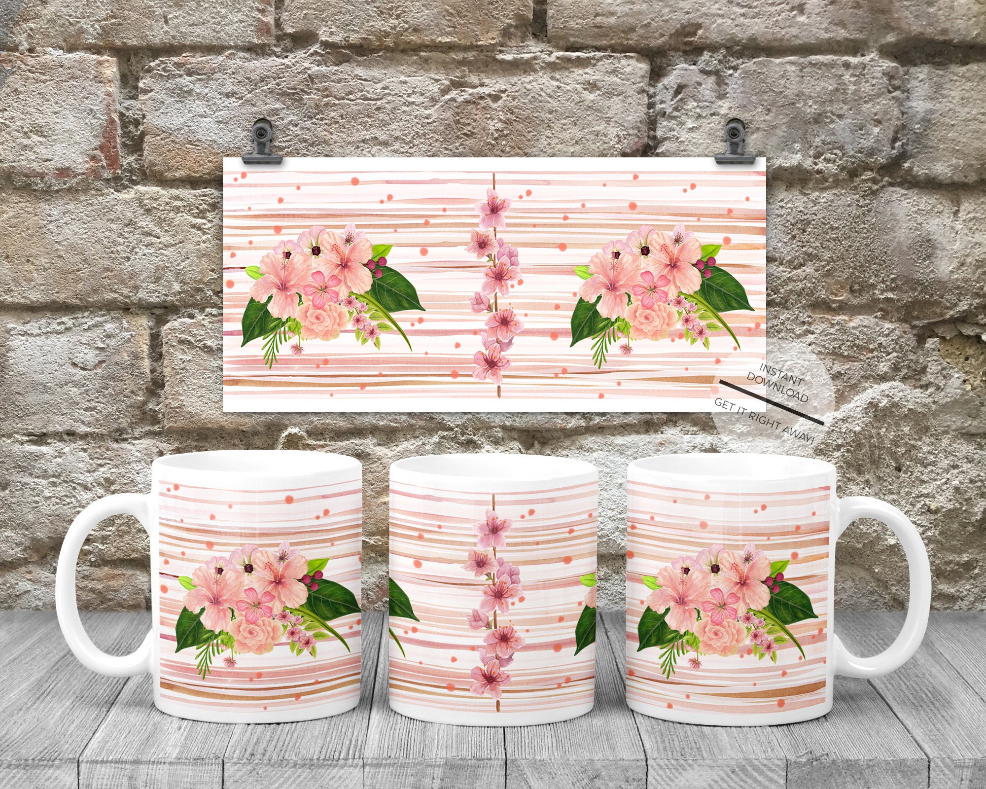 Download Floral Sublimation Design Template For 11 Oz Mugs-Mug Template | Etsy