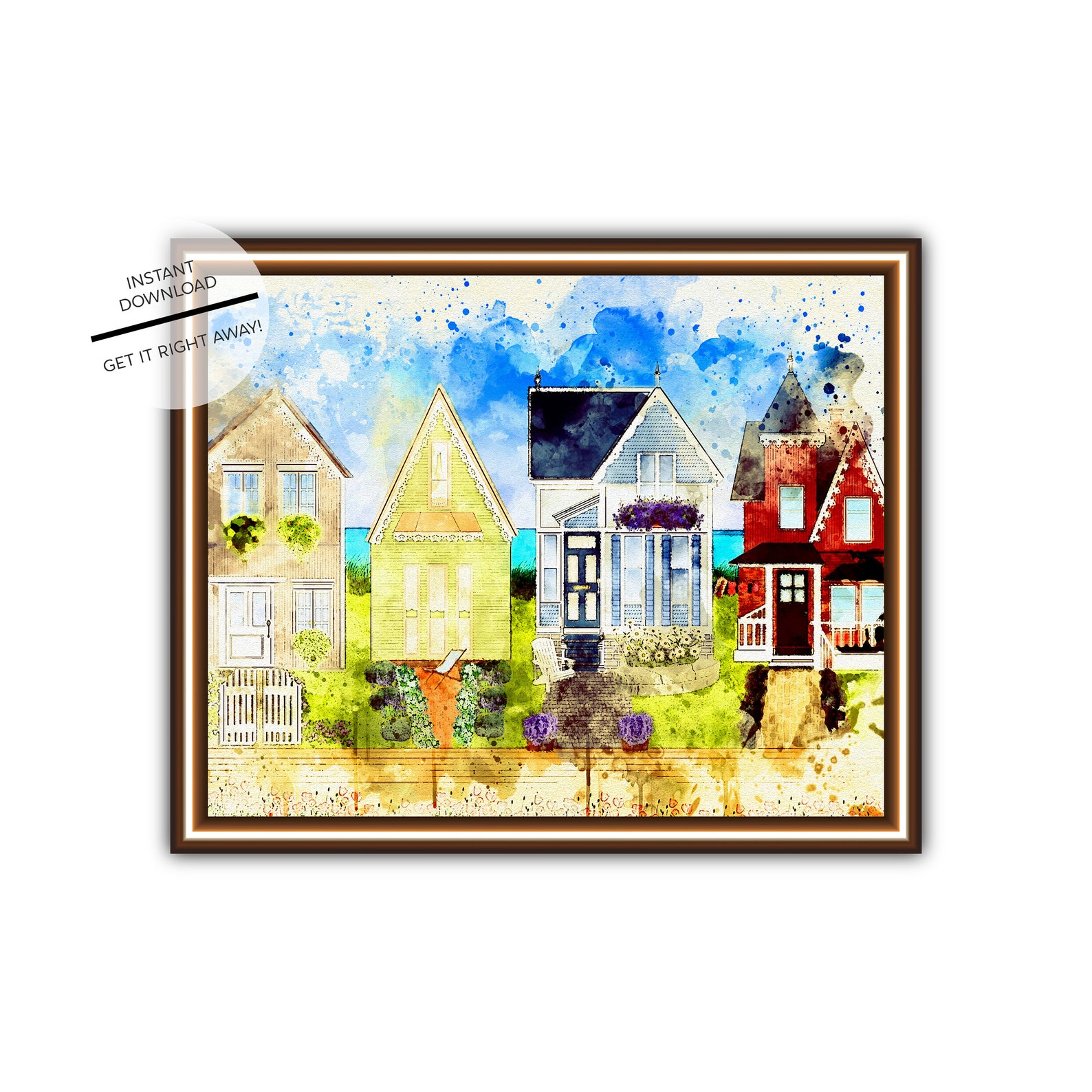 Watercolor Houses Printable Wall Artcute House on the Water Artwork