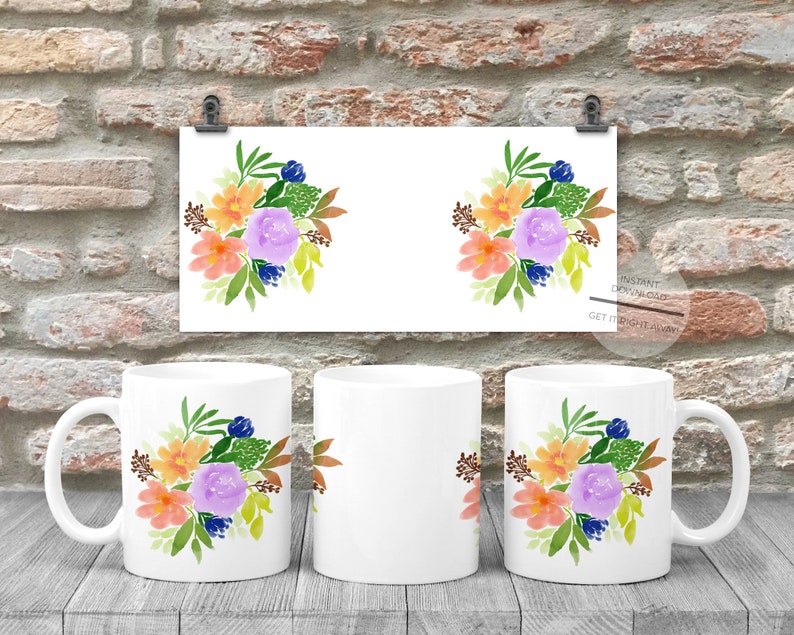 Download Floral Sublimation Design Template For 11 Oz Mugs-Mug Template | Etsy