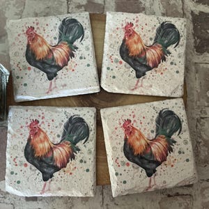 Slate Coasters x 4 Chicken. Home Decor Decoupaged