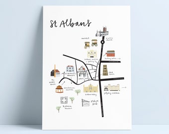 St Albans Illustrated Map (Black and White/ Coloured)