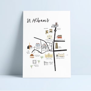 St Albans Illustrierte Landkarte (schwarz / weiß / farbig)