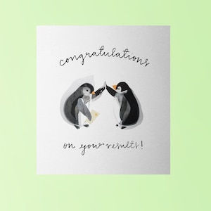 Felicitaciones por tus resultados tarjeta pingüino
