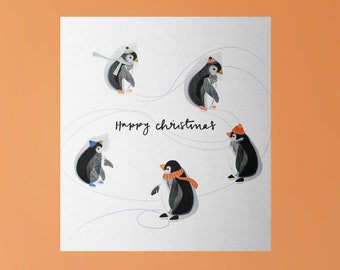 Carte de Noël Les pingouins en patinage sur glace