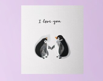Carte Pingouin de la Saint-Valentin Je t'aime