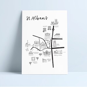 St Albans Illustrated Map Black and White/ Coloured image 2