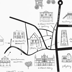 St Albans Illustrated Map Black and White/ Coloured image 3