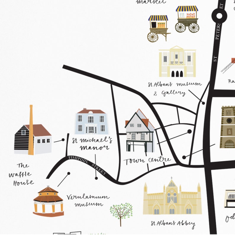 St Albans Illustrated Map Black and White/ Coloured image 4