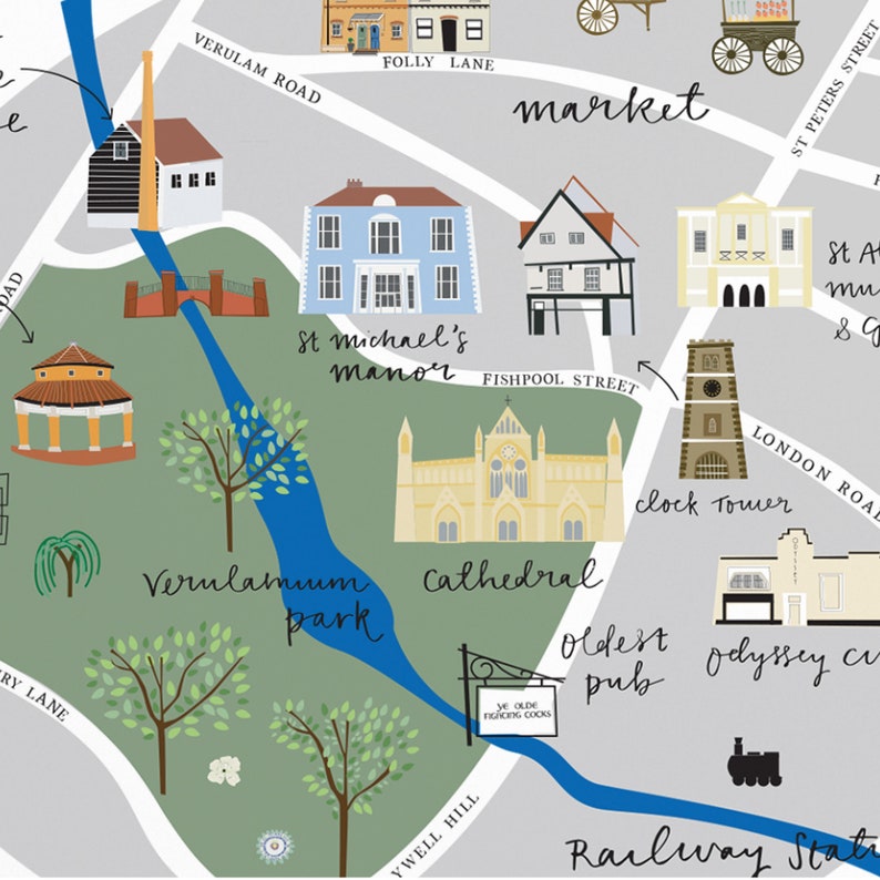 Illustrated Map of St Albans Landscape Etsy
