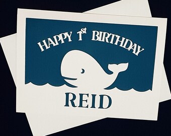 Tarjeta de cumpleaños personalizada con una ballena.