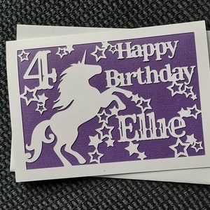 Personalisierte Einhorn-Karte; Alter Geburtstagskarte, personalisierte Alterskarte, Papierschnitt