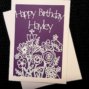 Flower garden papercut birthday card