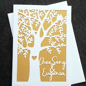 Birds in a tree personalised wedding  anniversary or engagement card,papercut,