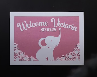 Tarjeta personalizada para bebé con elefante feliz; Tarjeta personalizada para recién nacido