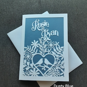Carte de mariage ou de fiançailles personnalisée, papier découpé,