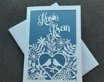 Personalised wedding or engagement card,papercut,