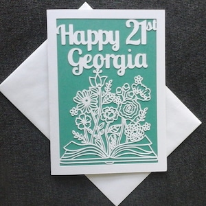 Flower bouquet papercut card for a book lover