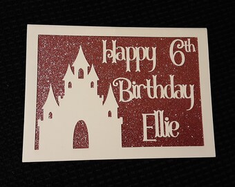 Tarjeta de cumpleaños personalizada del castillo de cuento de hadas