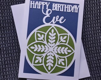 Tarjeta de corte de papel con motivo de hoja;tarjeta de cumpleaños personalizada