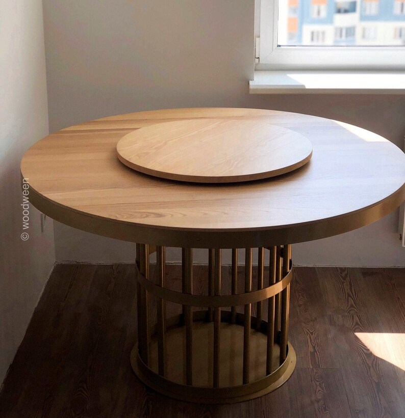 Round Dining Table Dinner Ash Top Gold Metal Legs Walnut Oak Modern Design Bench Powder Coating
