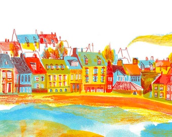 Anstruther Yellow - A4 Print. Scottish Landscape Artwork. Seaside Print.