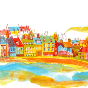 Anstruther Yellow - A4 Print. Scottish Landscape Artwork. Seaside Print.