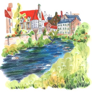 Dean Village Watercolour Print. Edinburgh Landscape Artwork. image 3