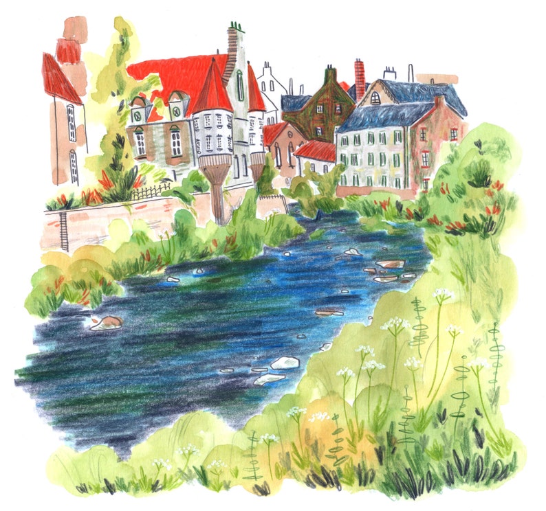 Dean Village Watercolour Print. Edinburgh Landscape Artwork. image 3