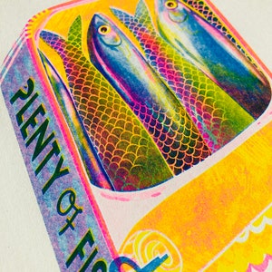 Plenty of Fish Risograph Print. Sardine Tin Artwork. image 3