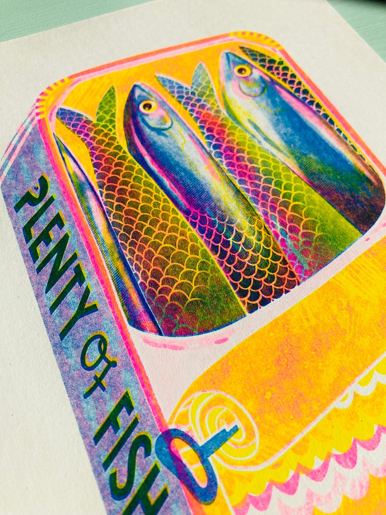 Plenty of Fish Risograph Print. Sardine Tin Artwork. image 3