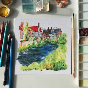 Dean Village Watercolour Print. Edinburgh Landscape Artwork. image 2