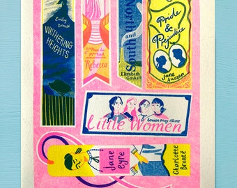 Classic Bookmarks - Risograph Print. A5 - Female Authors Artwork.